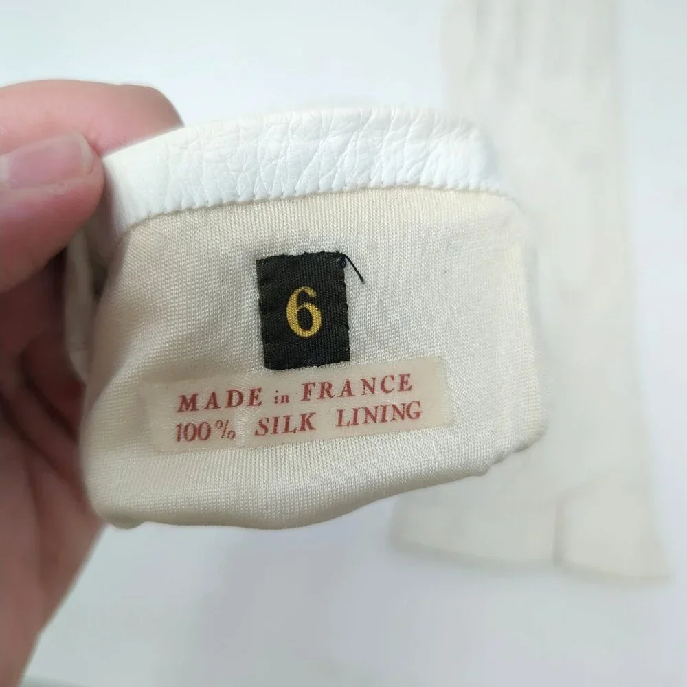 Vintage Cream White Leather Gloves X Small